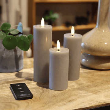 LED-stompkaarsenset met 3 kaarsen & afstandsbediening - Zandkleurig