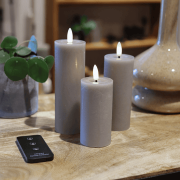 LED-stompkaarsenset met 3 kaarsen & afstandsbediening - Zandkleurig