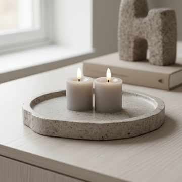 2-pack LED-stompkaarsen in Grijs met realistische 3D-vlam