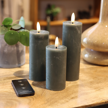 LED-stompkaarsenset met 3 kaarsen & afstandsbediening - Zandkleurig