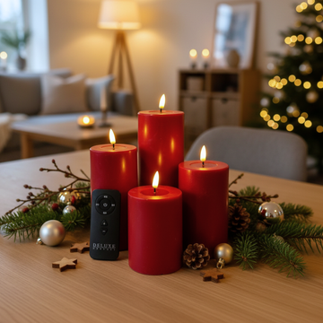 Deluxe Homeart LED Stumpenkerzen – Set mit 4 Größen inkl. Fernbedienung – Rot