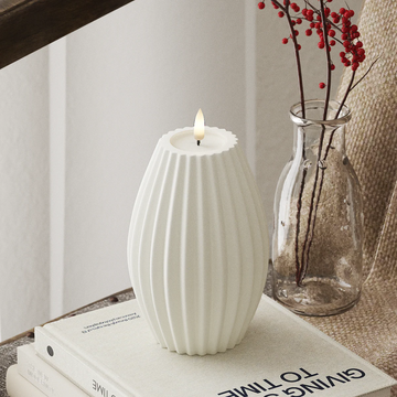 LED-kaars Geribbeld D10 x 15 cm - Echtwas - 3D-vlam