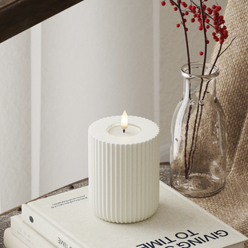 LED-kaars Geribbeld D8 x 10 cm - Echtwas - 3D-vlam