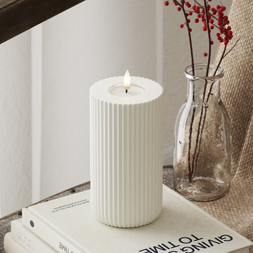 LED-kaars Geribbeld D8 x 15 cm - Echtwas - 3D-vlam