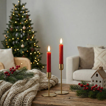 LED Stabkerzen 2 stück D2,2 x 15 cm Rot - 3D Flamme - Delight By Deluxe Homeart