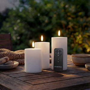 Premium Outdoor 3er-Set Nordic Flame LED-Kerzen inkl. Fernbedienung – Weiß