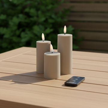 Buiten LED-kaarsen D5 – 3-pack in Zandkleur