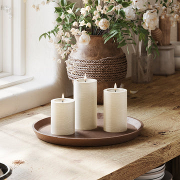 3er-Set LED Stumpenkerzen innen – Creme mit Fernbedienung & realistischer 3D-Flamme