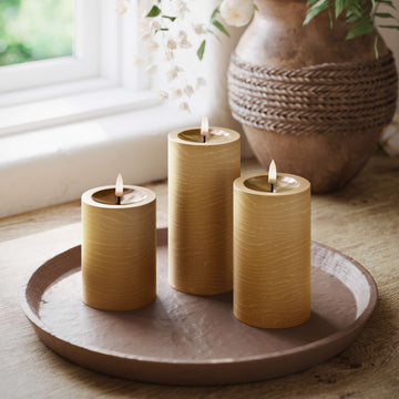 3er-Set LED Stumpenkerzen innen – Curry mit Fernbedienung & realistischer 3D-Flamme