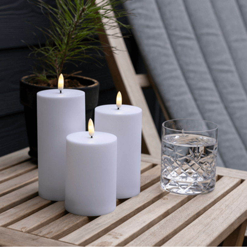 Outdoor LED-Kerzen Ø7 – 3er-Set in Weiß inkl. Fernbedienung – Premium - Nordicflame-de