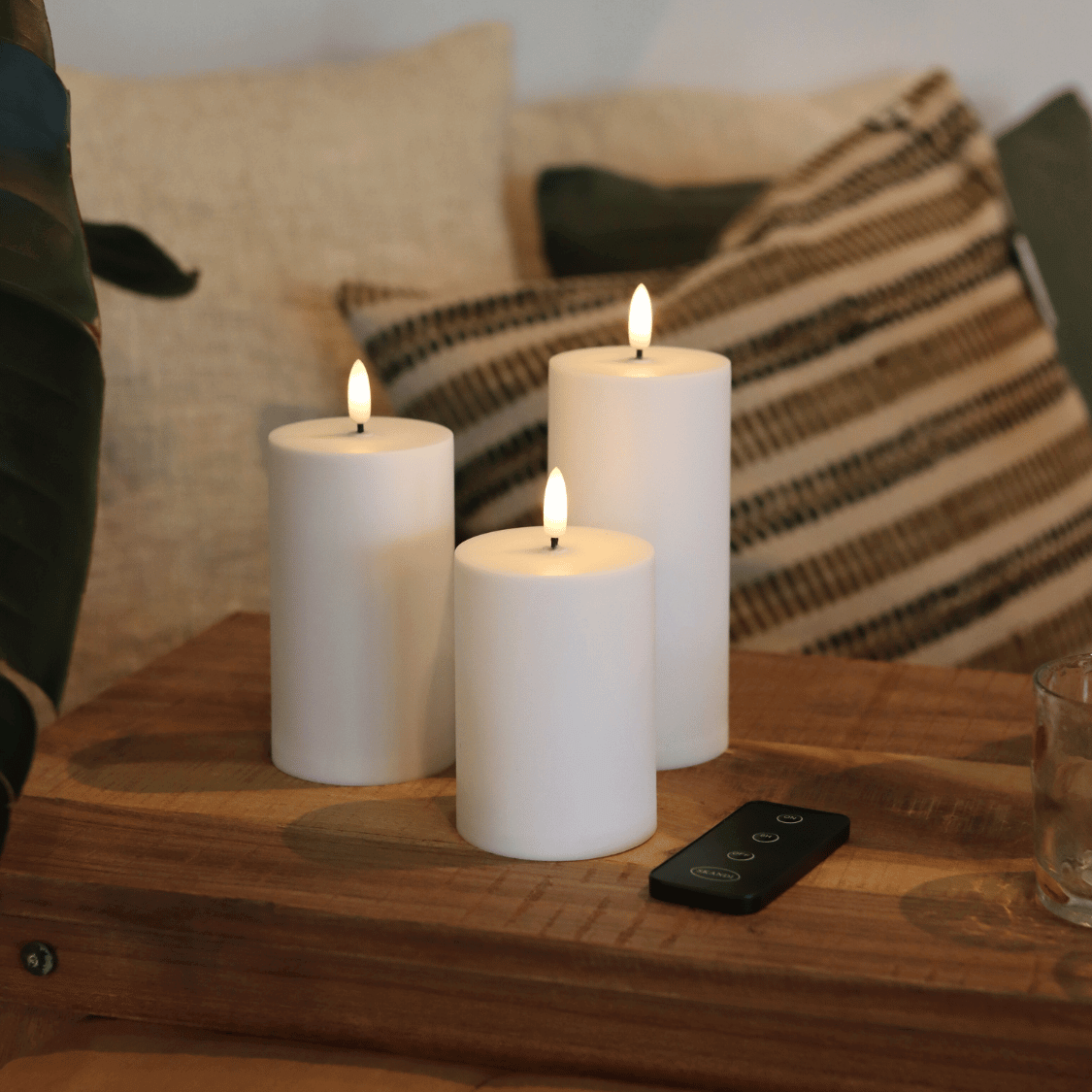 Outdoor LED-Kerzen Ø7 – 3er-Set in Weiß inkl. Fernbedienung – Premium - Nordicflame-de