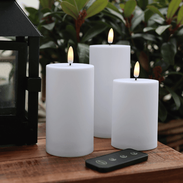 Buiten LED-kaarsen D7 – 3-pack in Wit – Premium