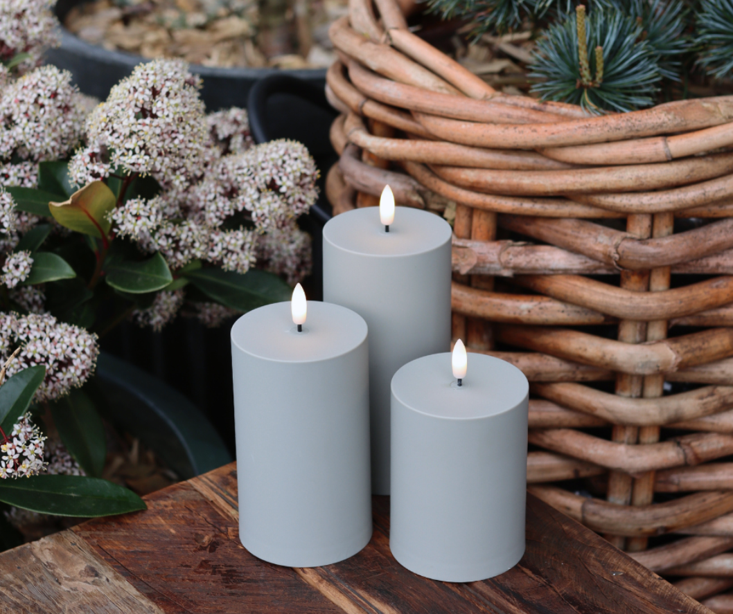 Outdoor LED-Kerzen 3er-Pack Grau für den Außenbereich - inkl Fernbedienung - Nordicflame-de