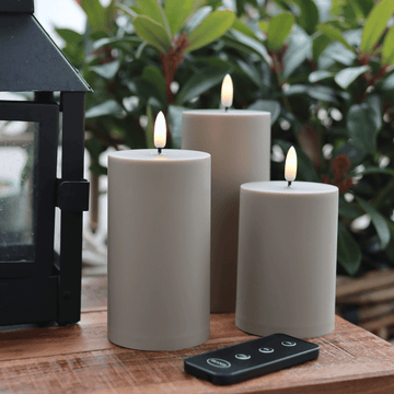 Buiten LED-kaarsen D7 – 3-pack in Zandkleur – Premium