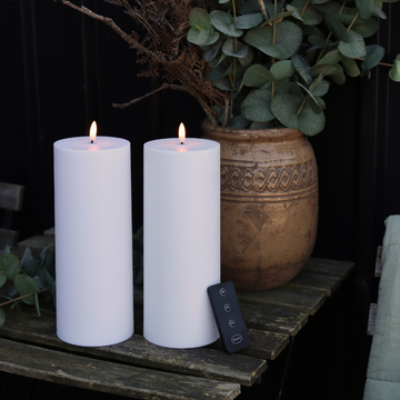 Buiten LED-stompkaarsen, Wit, 2 stuks, 10 x 25 cm